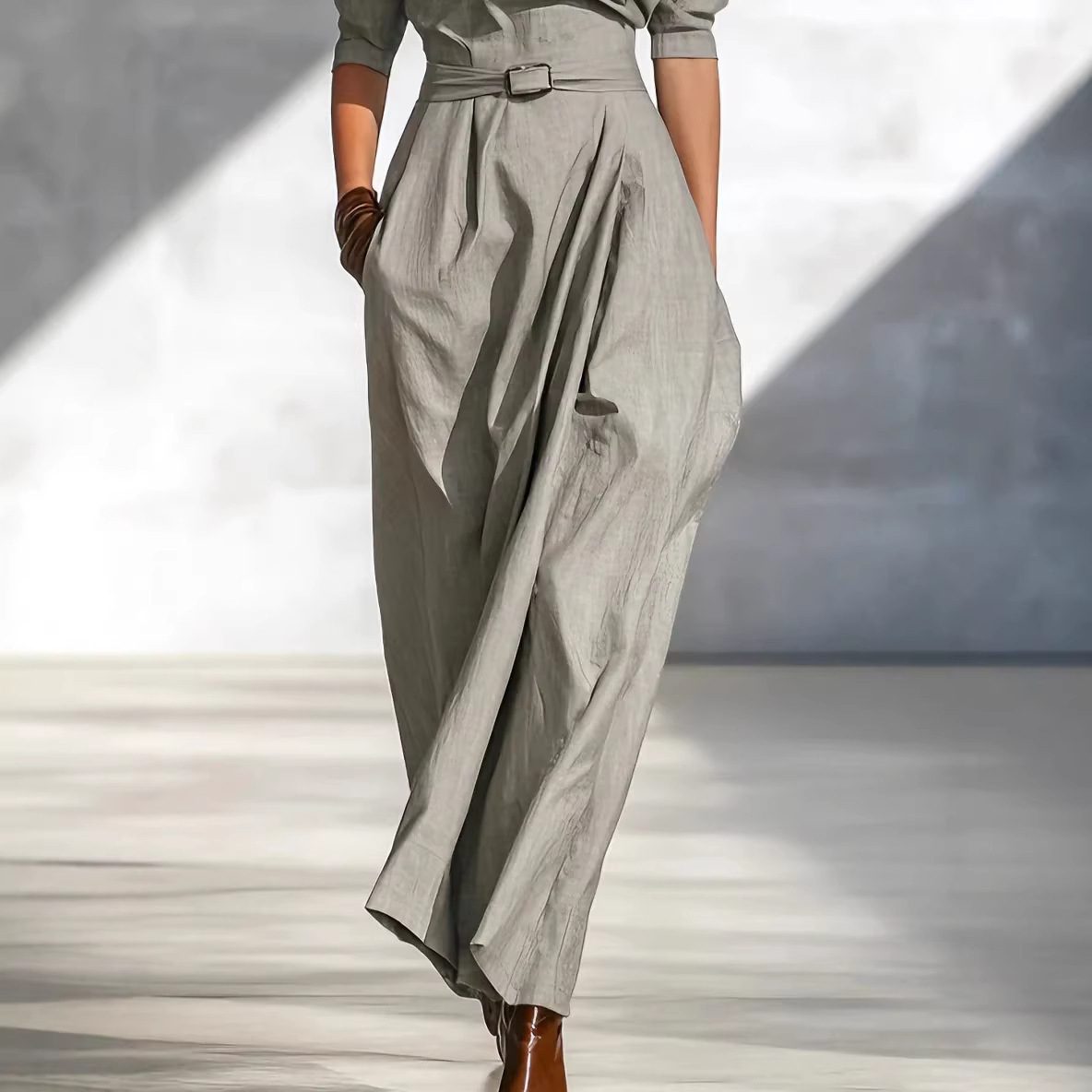 Slanted Shoulder Waist Long Dress