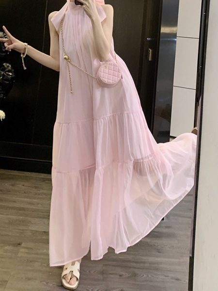 Women's French-style Mesh Halter Strap Dress