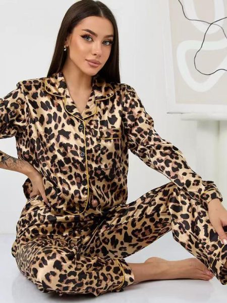 Leopard-print Pajamas In Ice Silk And Faux Silk