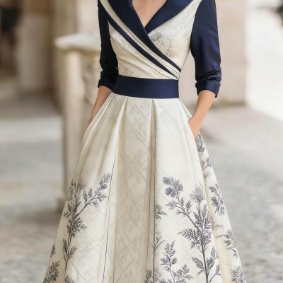 Womens Elegant 3D Digital Print Long-Sleeve Dress