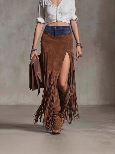 Chic Asymmetrical Tassel Suede Skirt