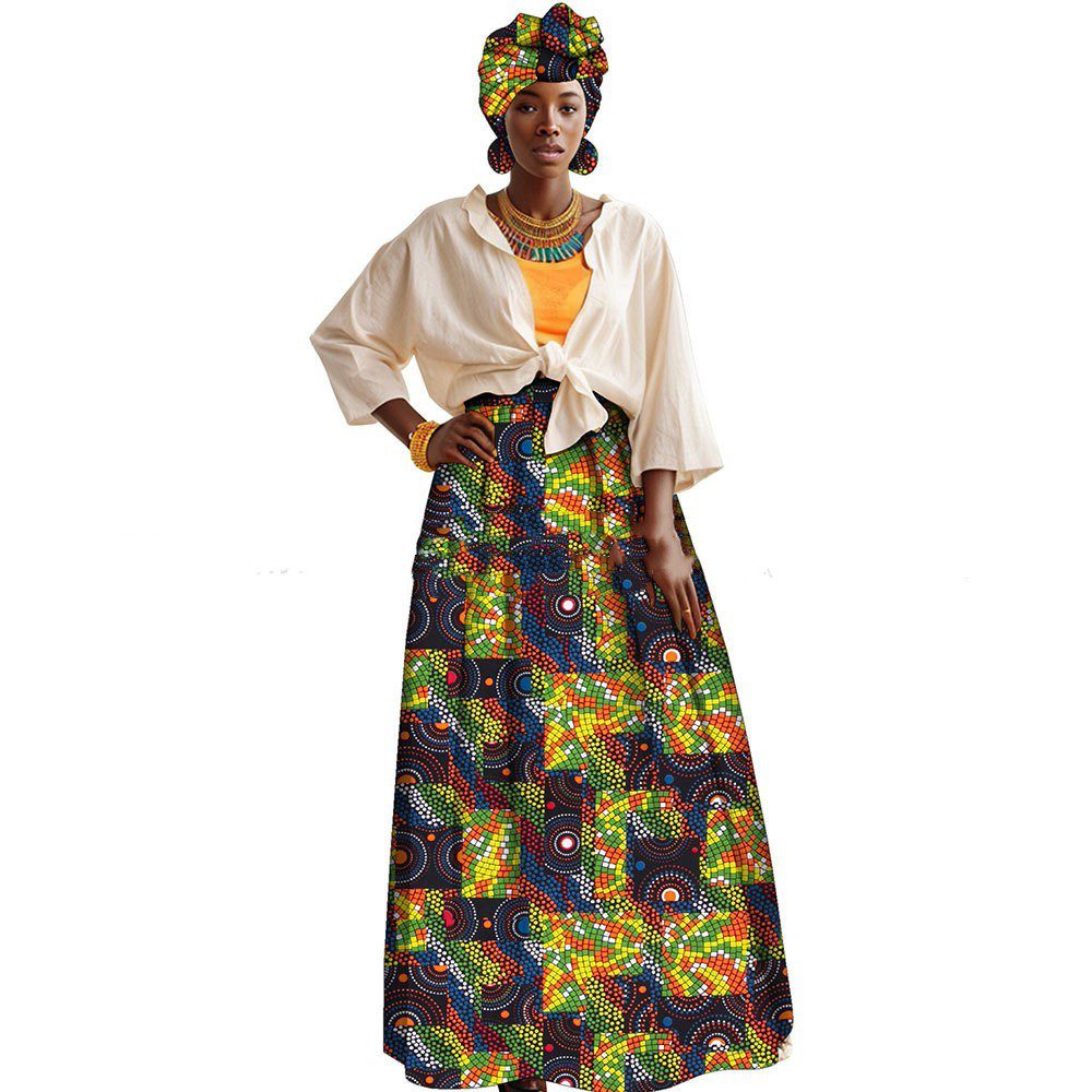 African-print A-line Skirt With Pockets