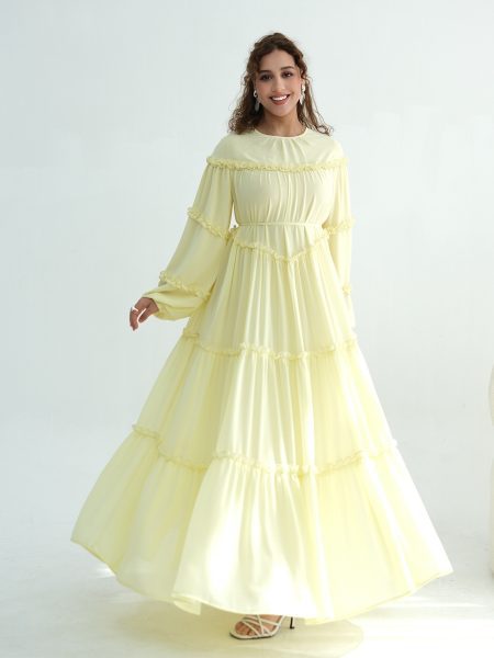 Middle Eastern Lace-trimmed Tiered Cake Skirt Dress