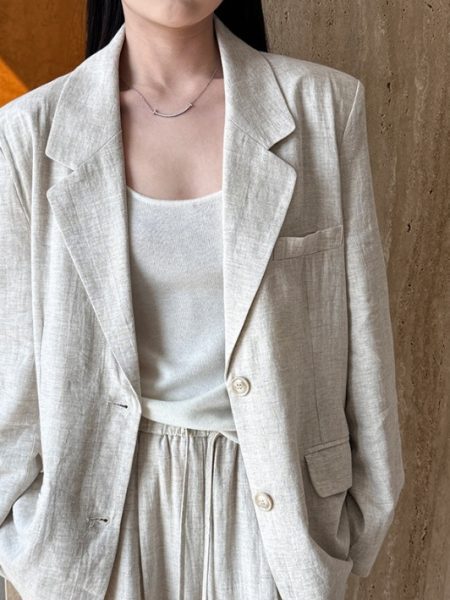 Sophisticated Look Tencel Linen Blazer And Pants Suit For Women