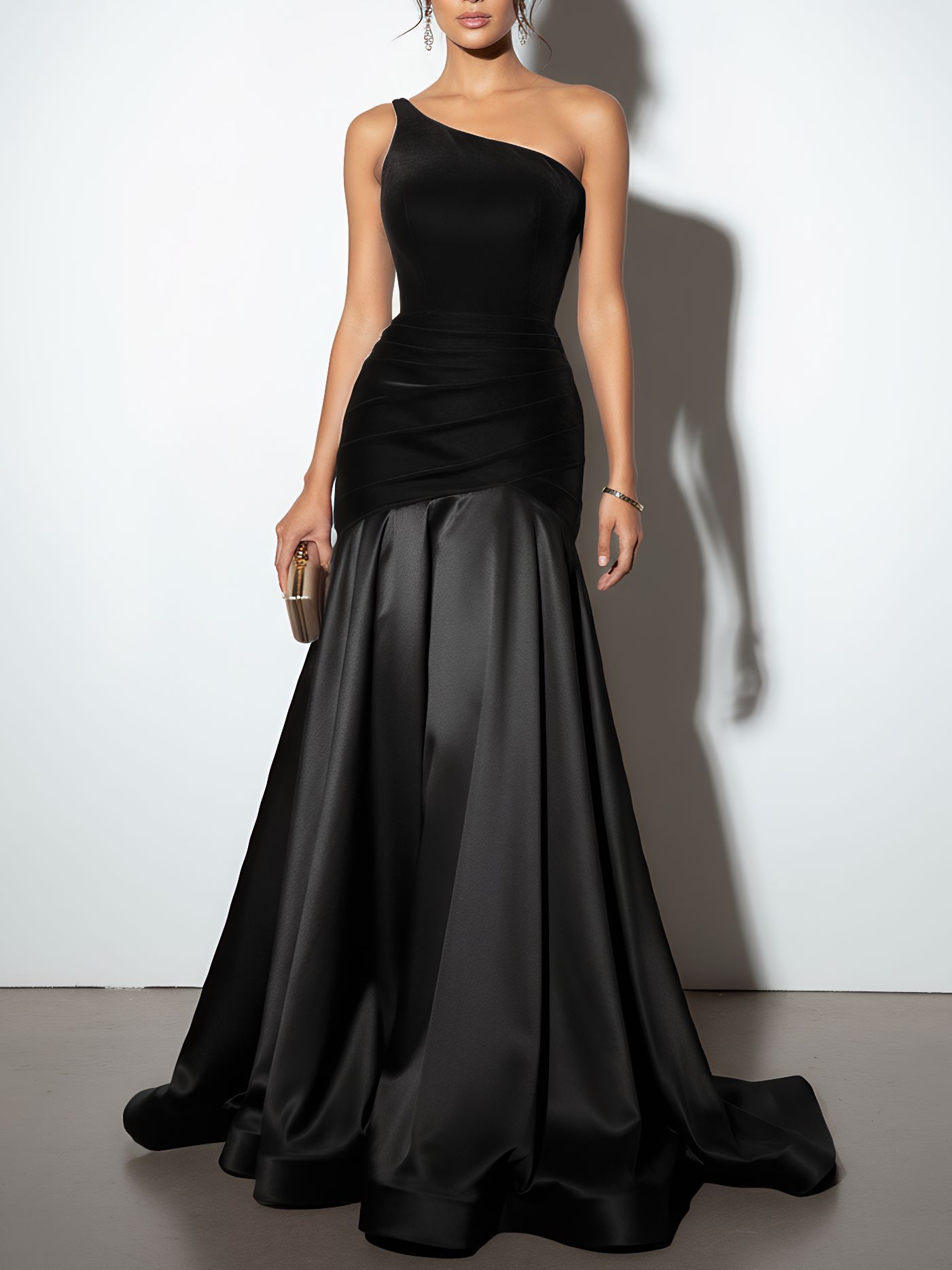 Womens Solid-Color Velvet Patchwork Evening Dress