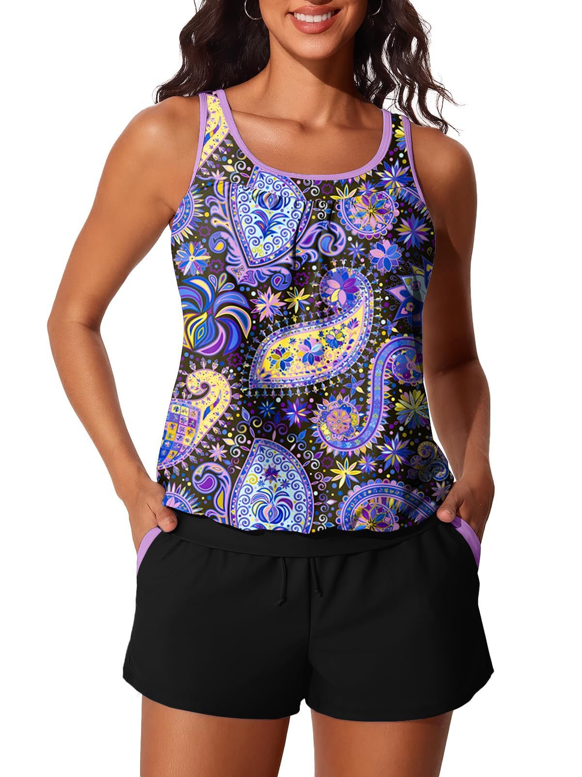 Womens Stylish Two-Piece Tankini Swimsuit