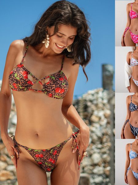 New Lace-up Printed Bikini Swimwear