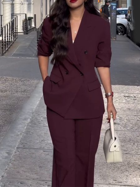 Womens Stylish V-Neck Blazer Suit