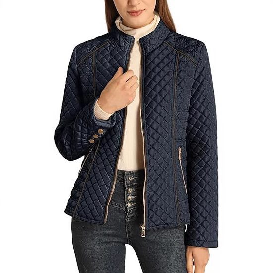 Women’s Lightweight Quilted Padded Zip Jacket – Stand Collar