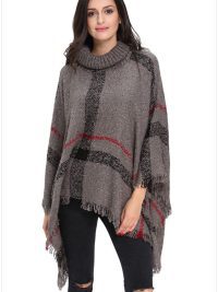High collar fringed cloak shawl