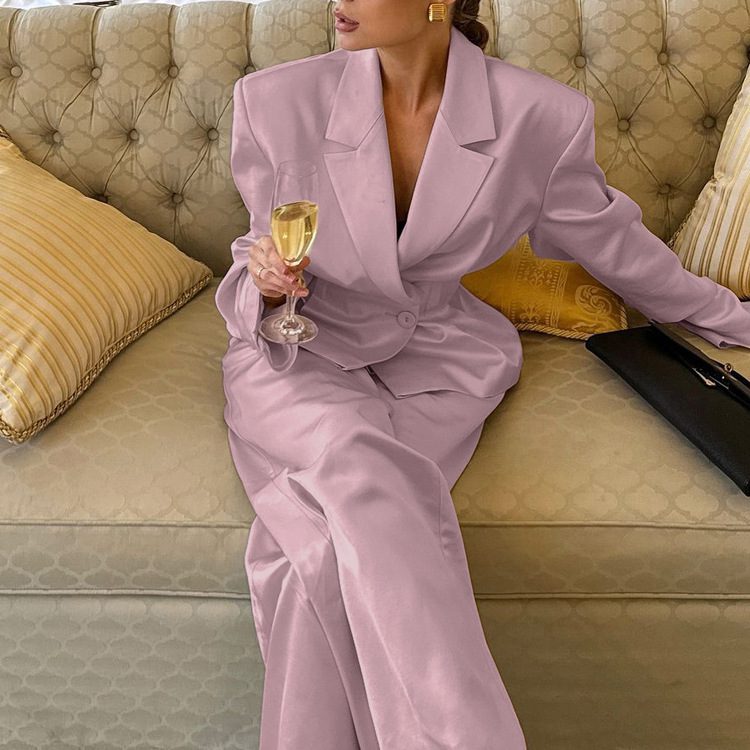 Commuter Pleated Waist Tight Suit Top Loose Trousers Two-piece Suit