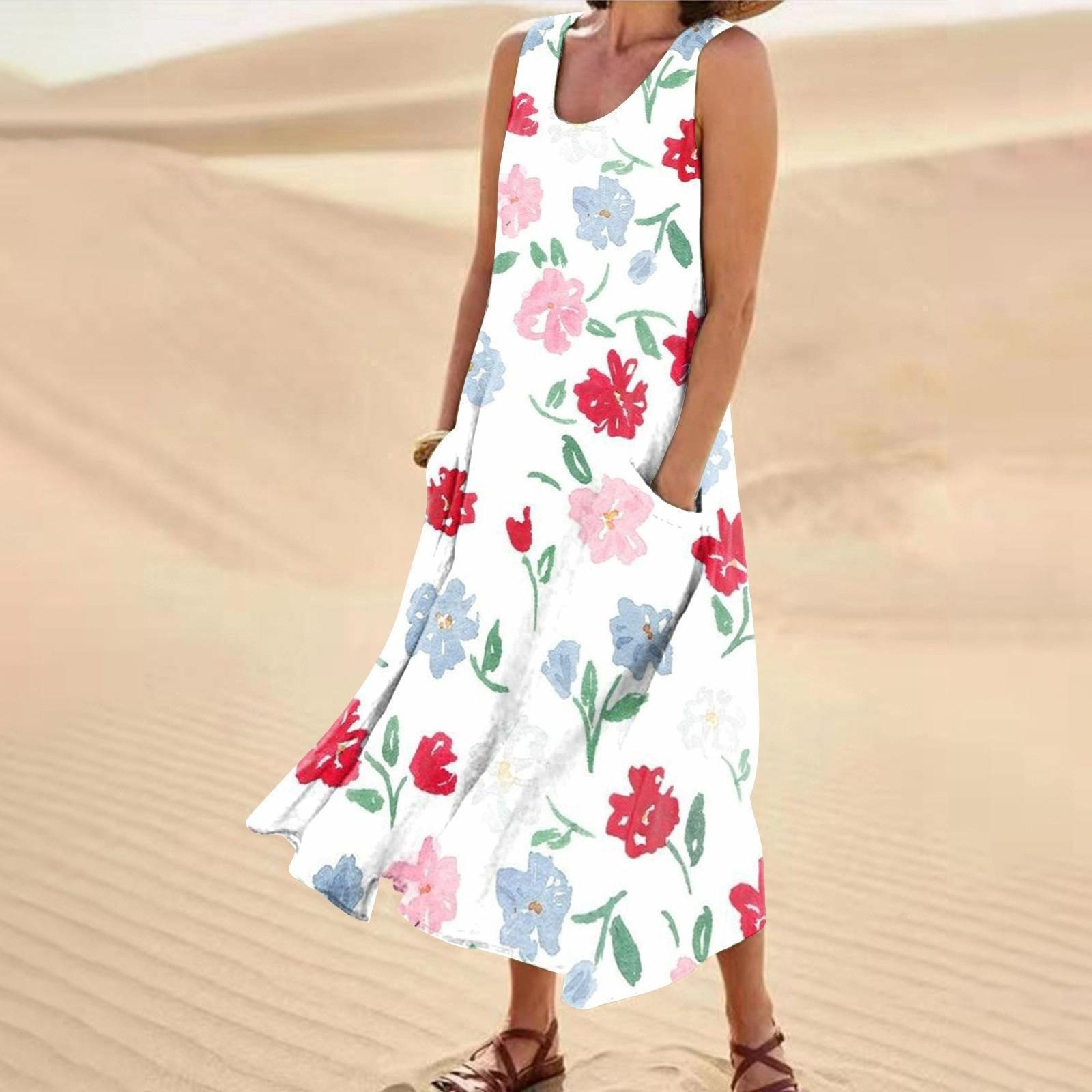 Women's Landscape Floral Maxi Dress Slim Fit Casual Skirt