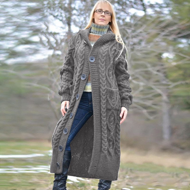 Single-breasted solid color sweater coat