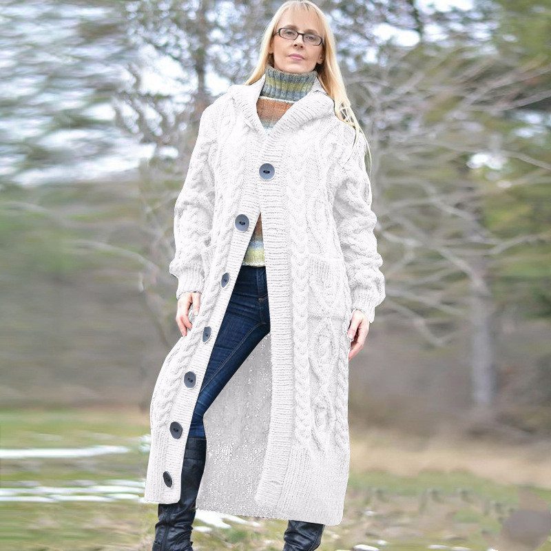 Single-breasted solid color sweater coat