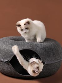 Four Seasons Available Cat Nest Round Woolen Felt Pet Dual-use Cat Nest Tunnel Interactive Training Toy Grey Felt Cat Nest
