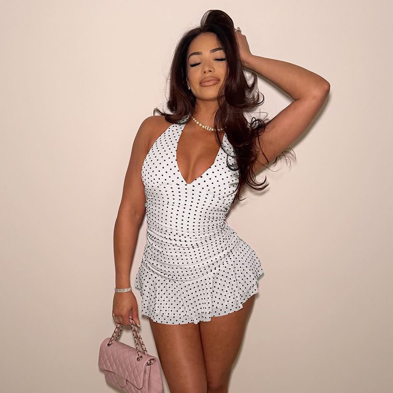 Women's Clothing Printed Sexy V-neck Halter Pleating Polka Dot Dress