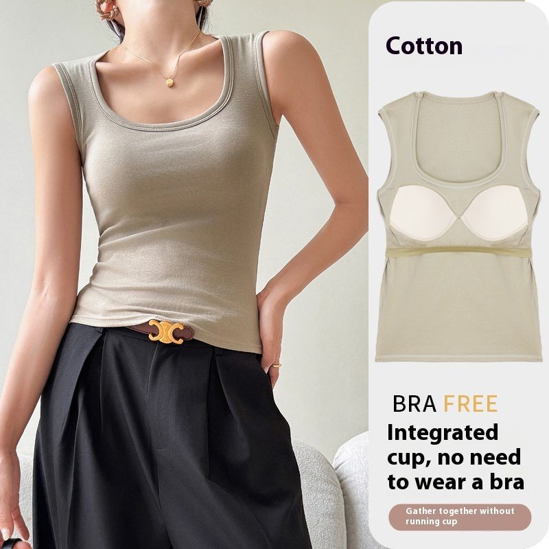 Women's Pure Cotton With Chest Pad Sling Small Tank Top Top