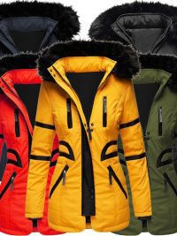 Contrasting color big fur collar cotton coat women