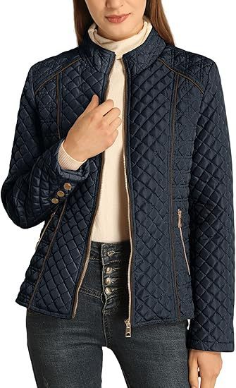 Women’s Lightweight Quilted Padded Zip Jacket – Stand Collar
