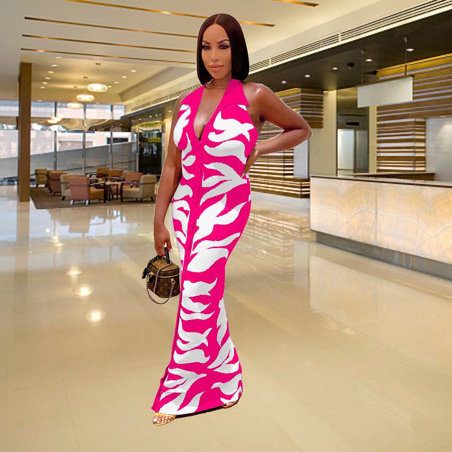 Backless Cardigan Printed Dress Women