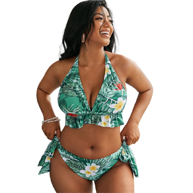 Women's Split Bikini Small Print Lace Swimsuit