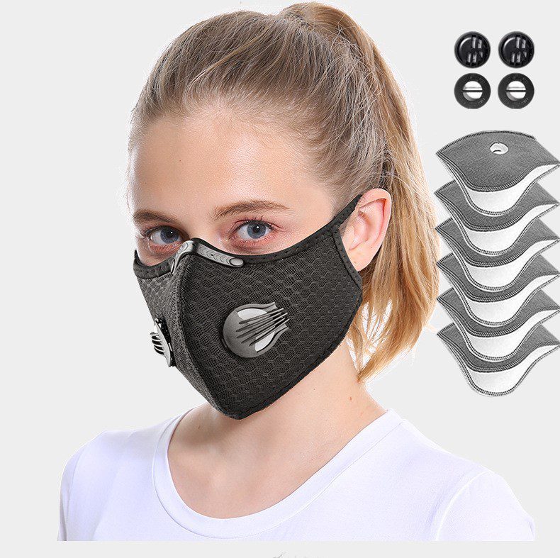 Sport Cycling Face Mask With Active Carbon Filter Breathing Valves Washable