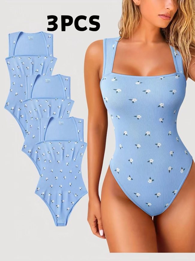 3-Pack Women’s Summer Jumpsuits – Baby Blue Cherry Print Vintage Chic Outfit