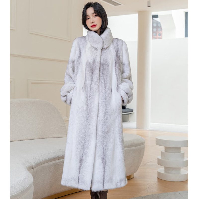 Fashionable Stylish Stand-up Collar Thermal Light Mink Fur Coat