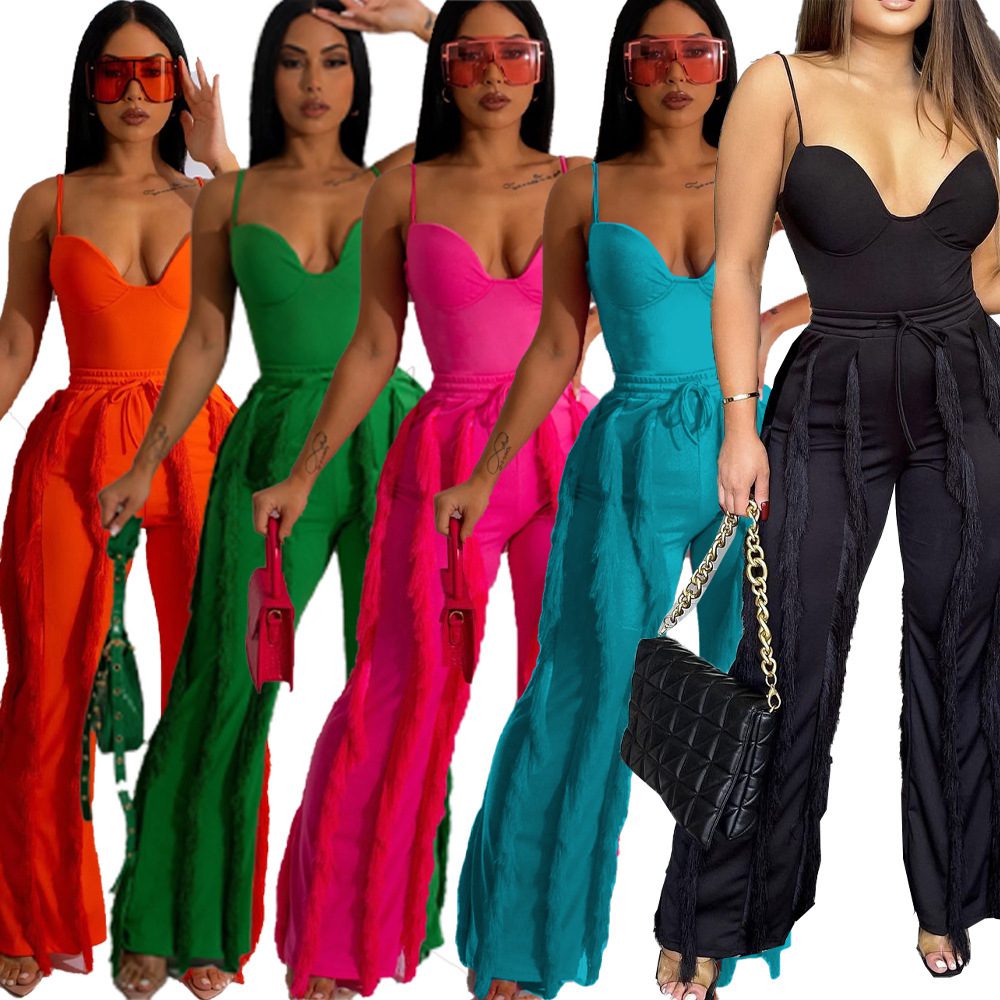 Solid Color Tassel Two-piece Suit