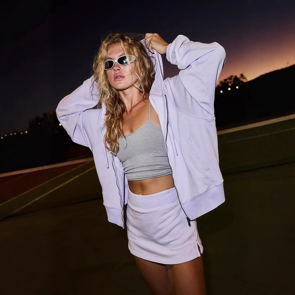 Women's Casual Solid Color Long Sleeve Hooded Jacket Skirt Outfit