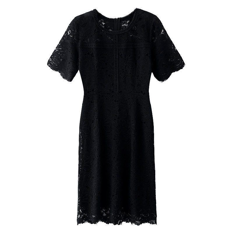 Waist Slimming Temperament Lady Mid-length Lace Dress