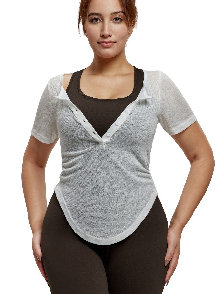 Plus Size Yoga Wear Blouse Short Sleeve Waist-controlled