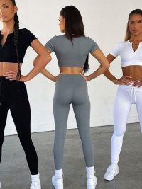 Drawstring Zipper Sports Long Sleeve Workout Clothes Suit