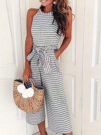 Women's Striped Summer Wide-Leg Jumpsuit