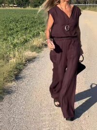 Cotton Linen Sleeveless Casual Vest Trousers Two-piece Set
