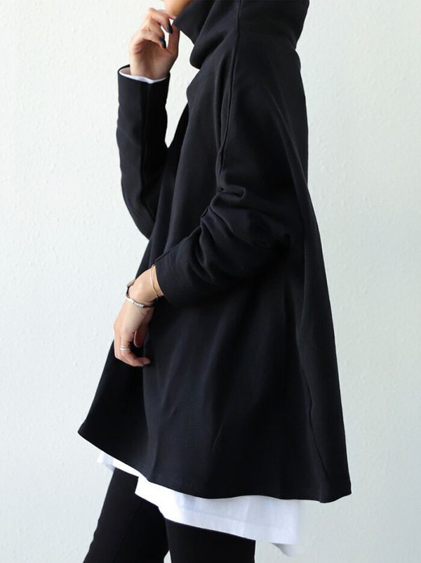 Cotton Pullover Round Neck Loose Turtleneck Long Sleeve