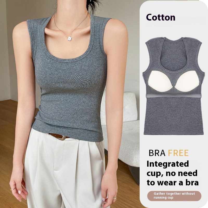 Women's Pure Cotton With Chest Pad Sling Small Tank Top Top