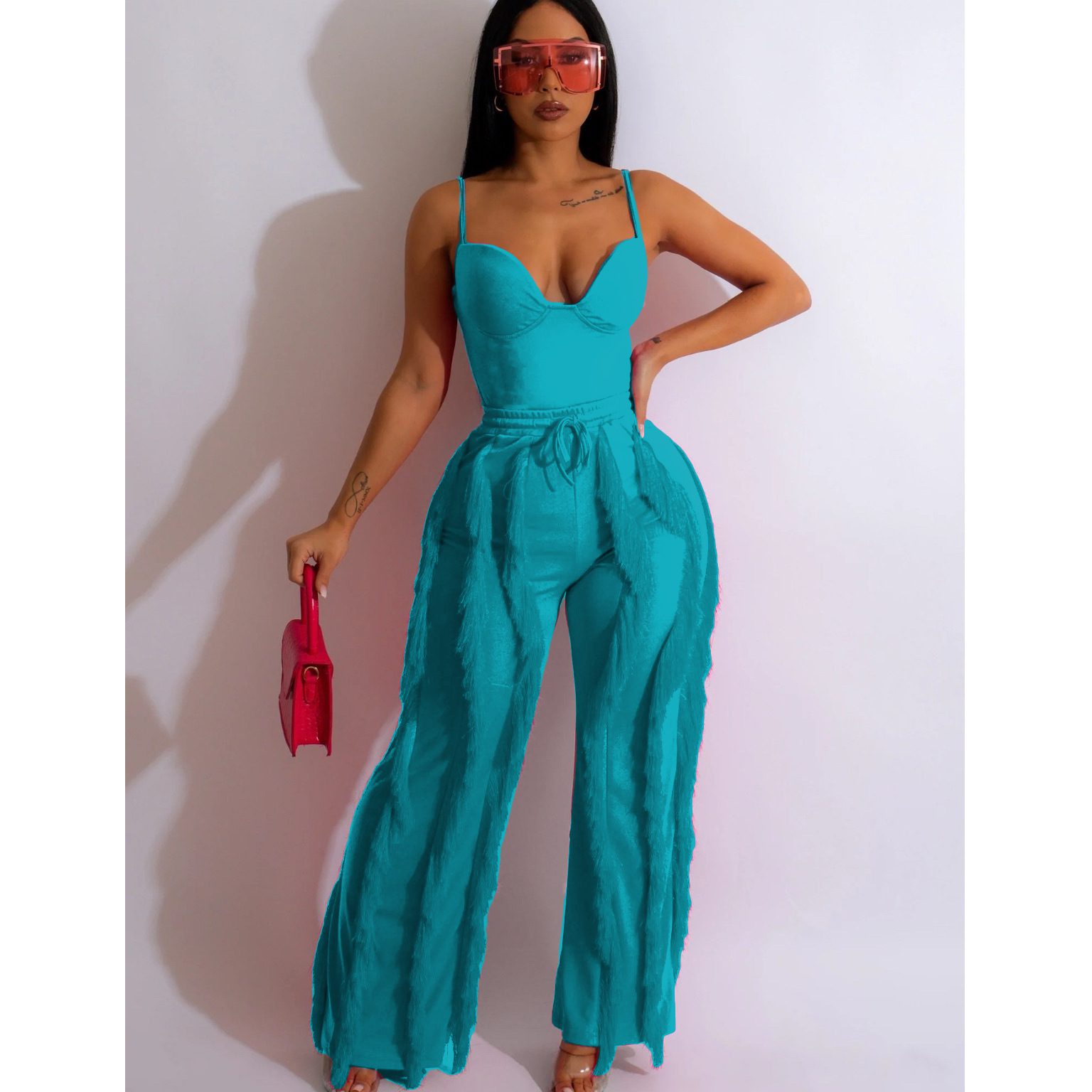 Solid Color Tassel Two-piece Suit