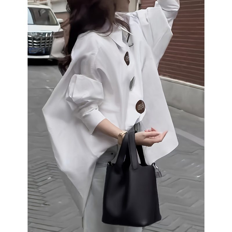 Women's Long Sleeve Button Down Shirt - Oversized Loose Fit Business Blouse Trendy Fall Casual Work Top