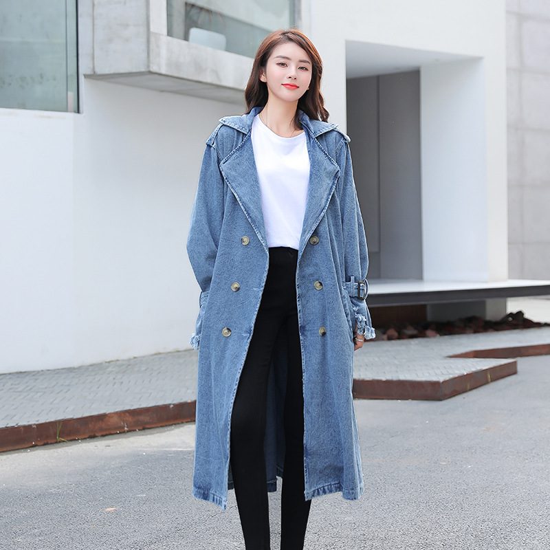 Women's Denim Belted Mid-Length Coat