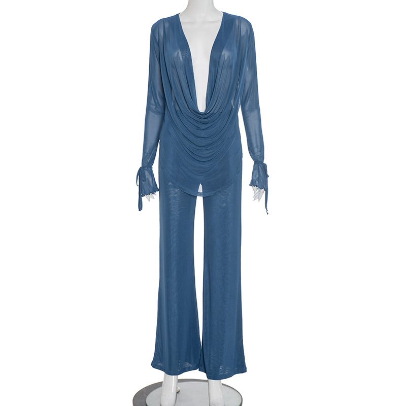 Women's Fashion Sexy Lace-up Long-sleeved Top Slim Trousers Suit