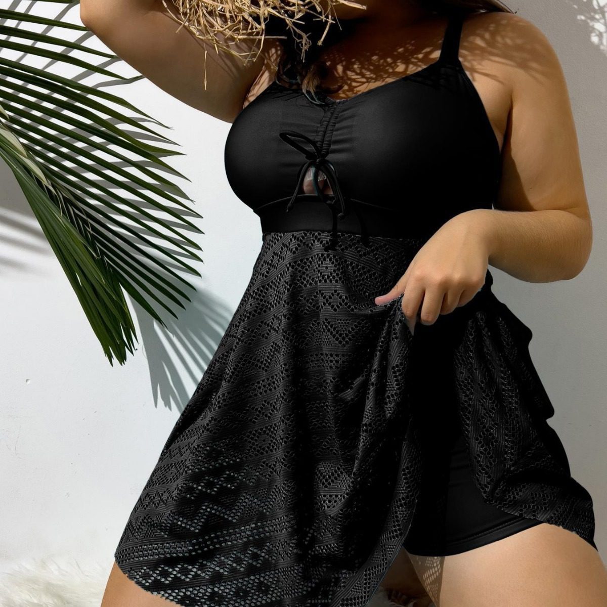 Sling Backless Tulle Skirt Plus Size Two Piece Swimsuit