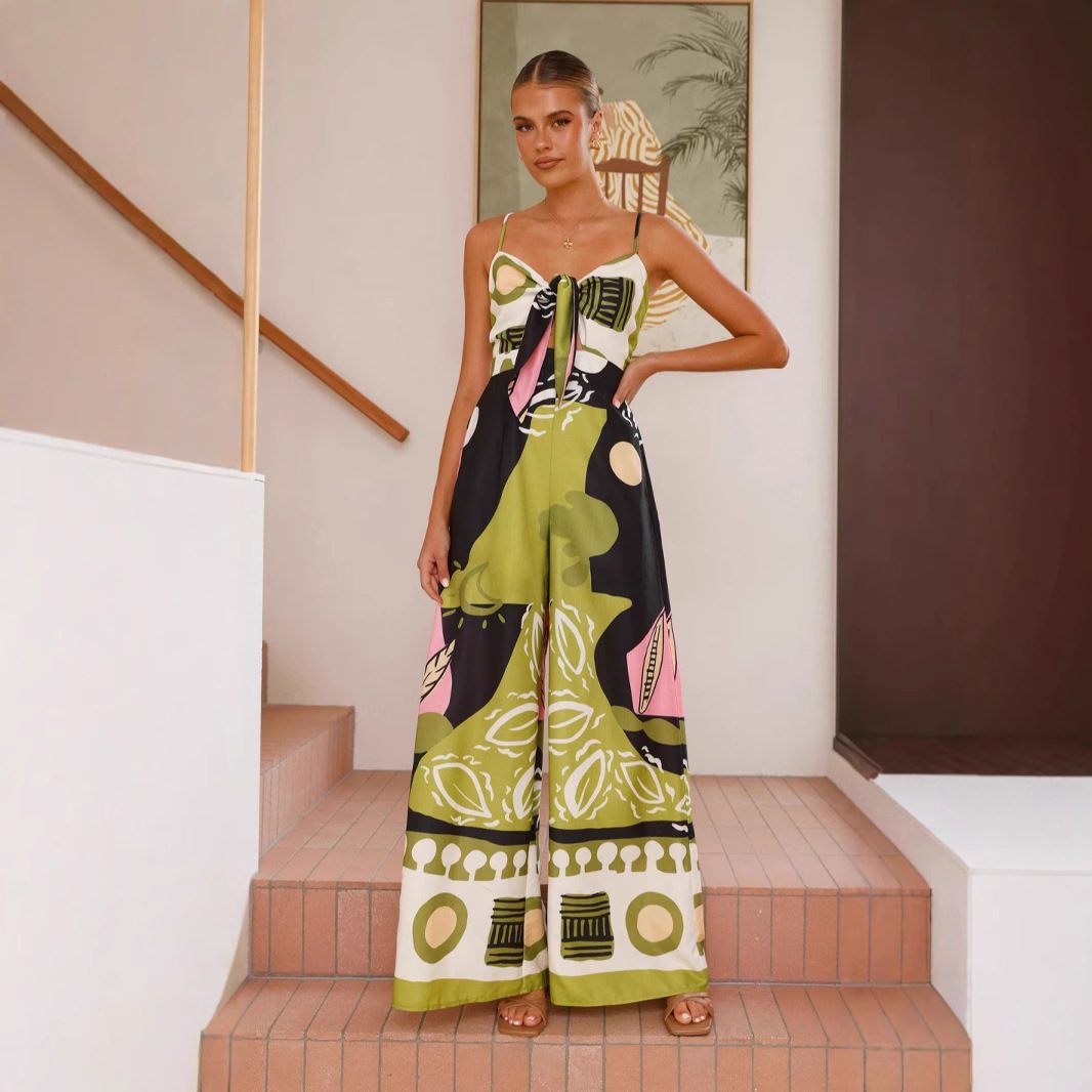 Stylish Floral Print Wrap Front Jumpsuit For Women - Casual Summer Romper With Adjustable Ties