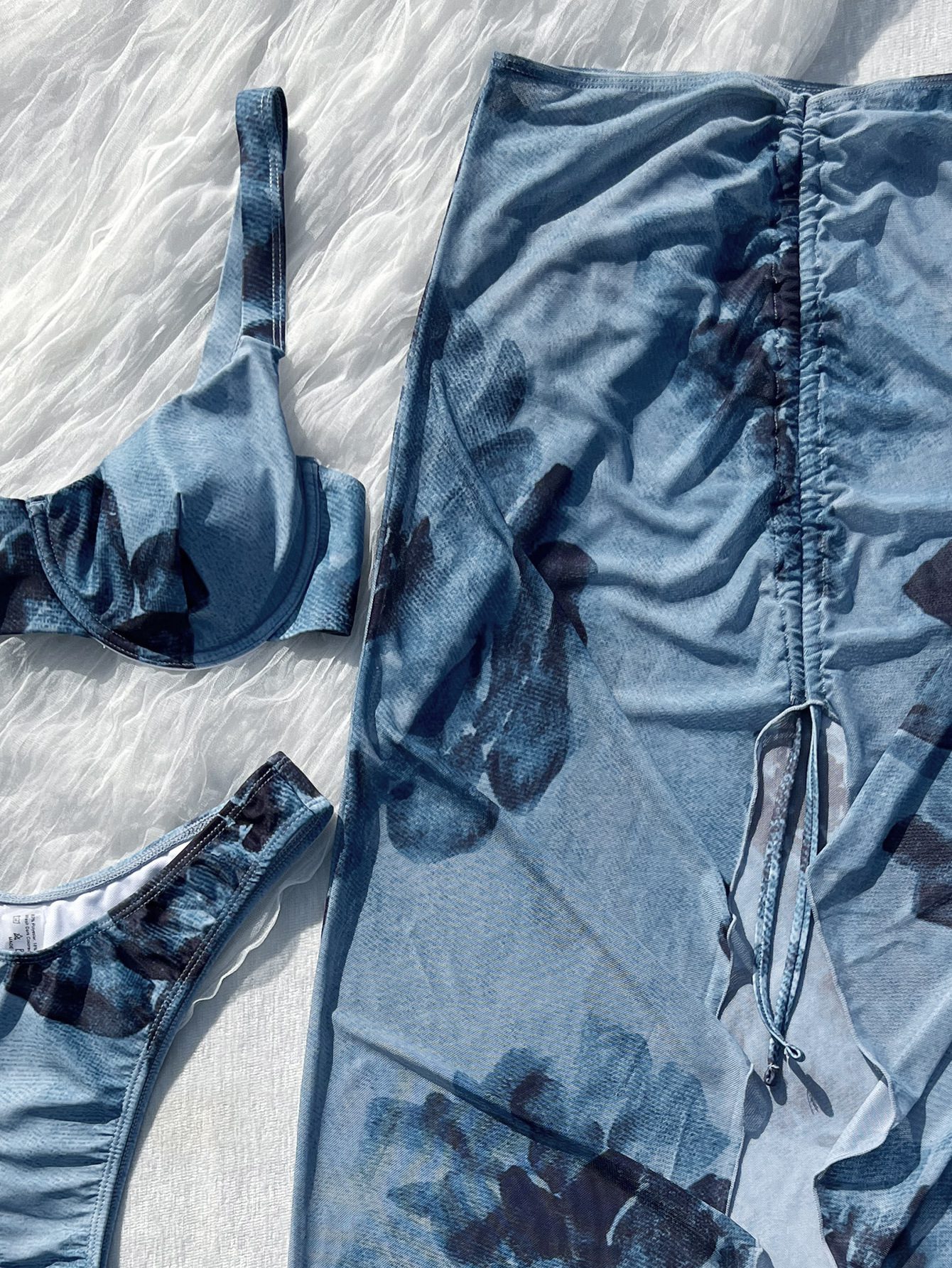 New Women's Swimsuit Peony Printed Three-piece Suit