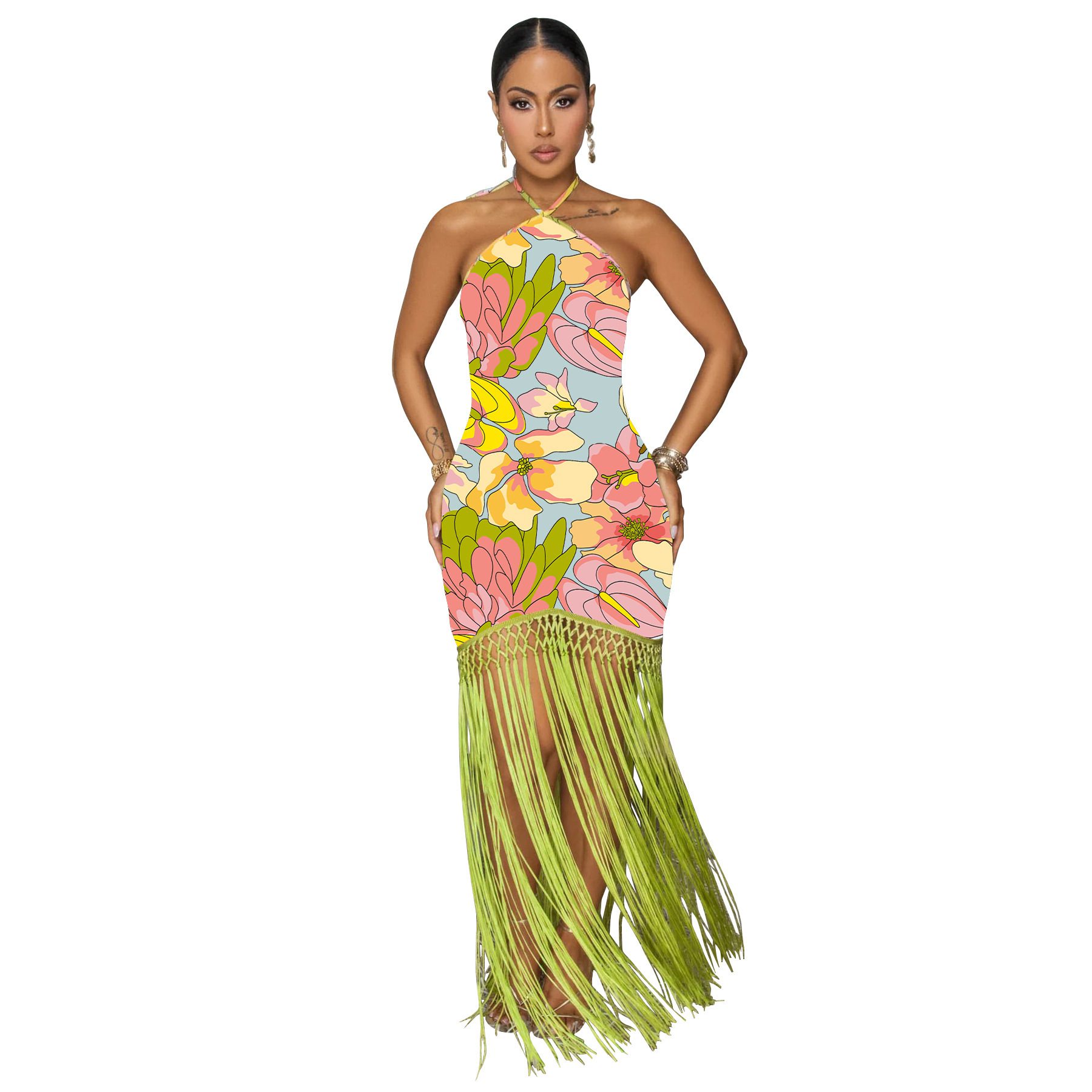 Women's Summer Sexy Backless Sleeveless Tassel Dress