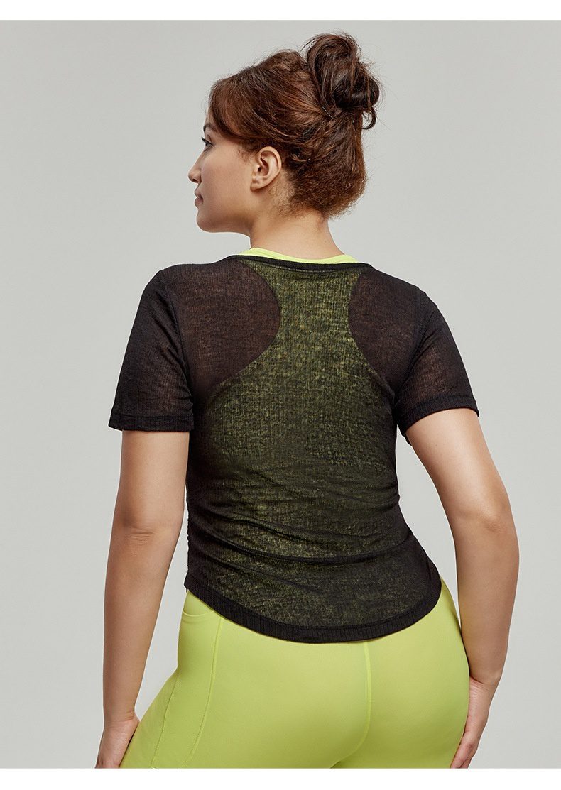 Plus Size Yoga Wear Blouse Short Sleeve Waist-controlled