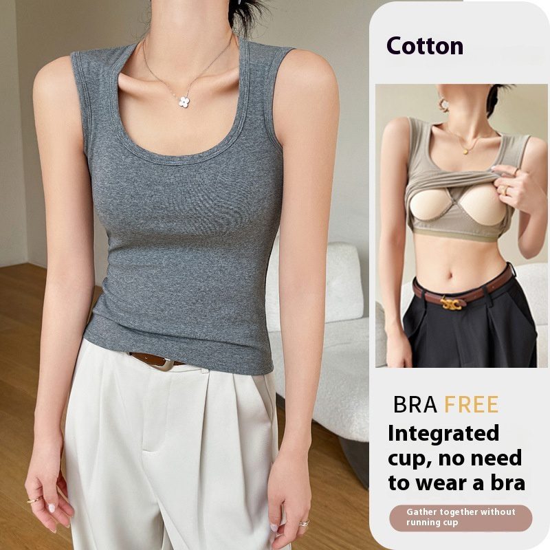 Women's Pure Cotton With Chest Pad Sling Small Tank Top Top