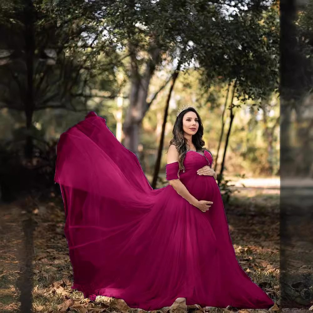 Chiffon Pregnant Floating Tail Floating Sleeve Photography Dress