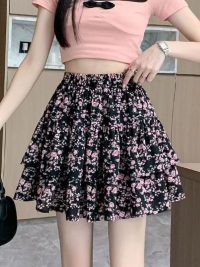 French Style Vintage And Little Fresh Cherry Floral A- Line Skirt