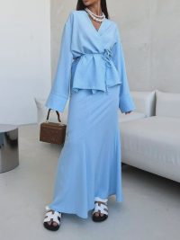 Autumn And Winter Lacing Waist-controlled Top Long Dress